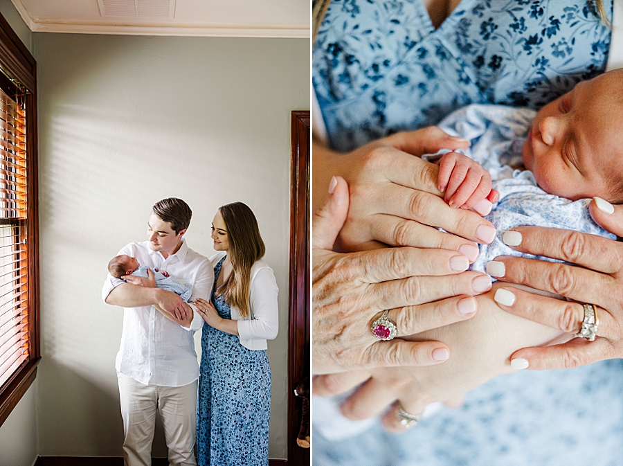 3 generations of hands at in home newborn session