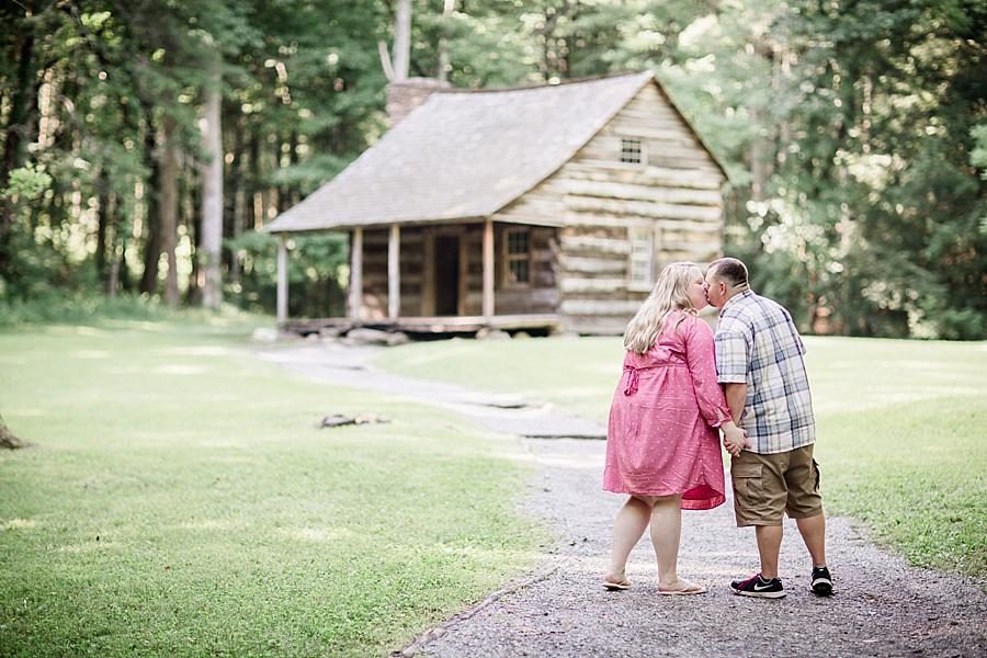 Log cabin at this Cades Cove Engagement by Knoxville Wedding Photographer, Amanda May Photos.