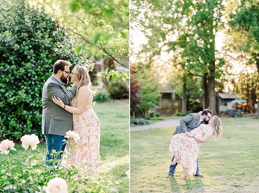 Dipping her for a kiss at UT Gardens Engagement by Amanda May Photos