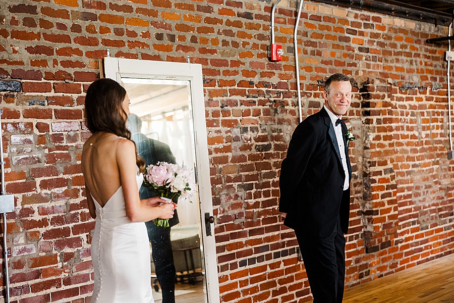 Dads first look at Mill & Mine Wedding by Amanda May Photos