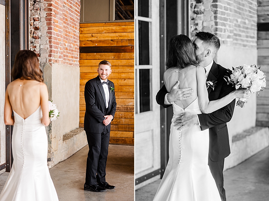 Groom reacts to bride at Mill & Mine Wedding by Amanda May Photos
