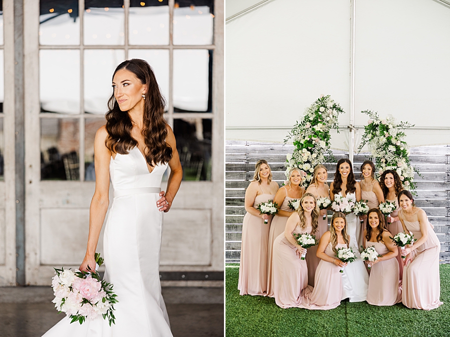 Bride standing with bridesmaids at Mill & Mine Wedding by Amanda May Photos