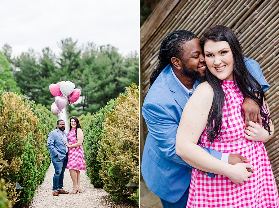 Wrapping arms around her at Garden Engagement Session by Amanda May Photos