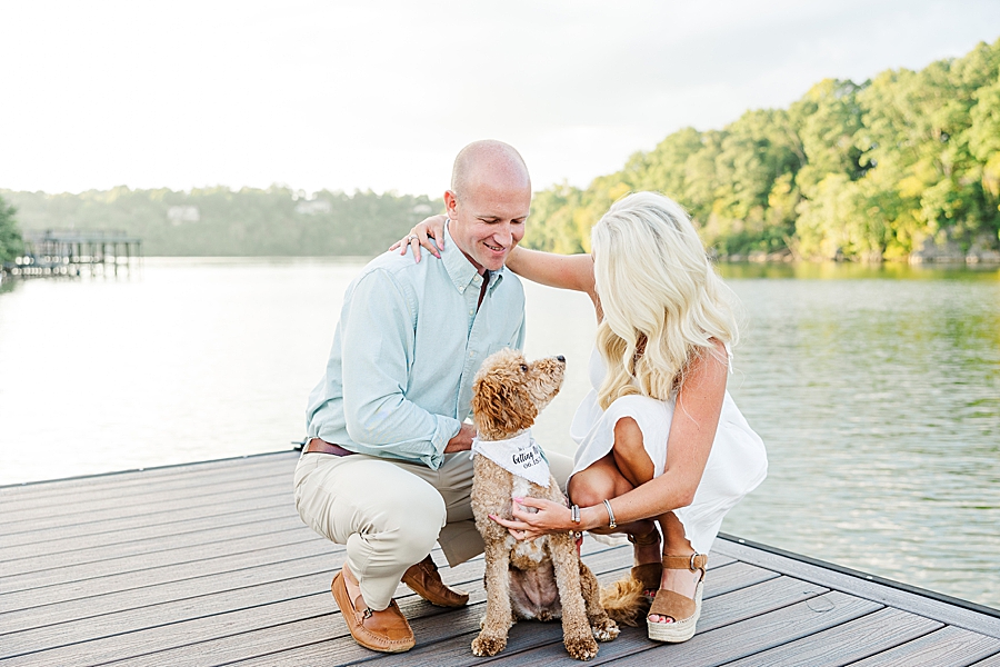couple with dog at johnson city engagement