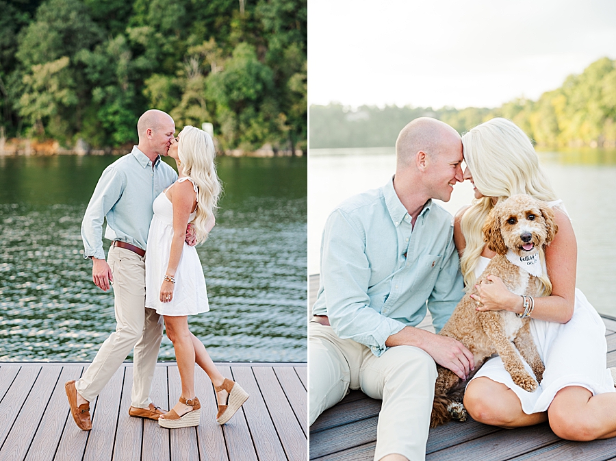 couple with fluffy dog at johnson city engagement