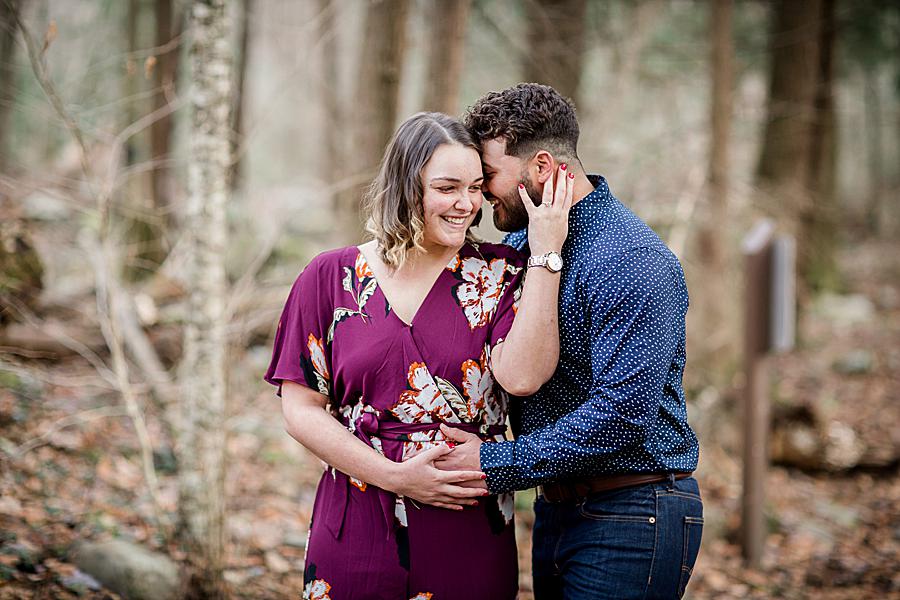 Hand on cheek at this Spence Cabin Proposal Session by Knoxville Wedding Photographer, Amanda May Photos.