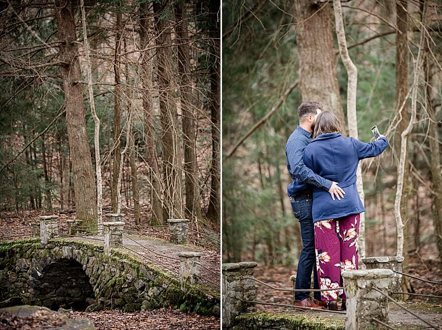Taking a selfie at this Spence Cabin Proposal Session by Knoxville Wedding Photographer, Amanda May Photos.