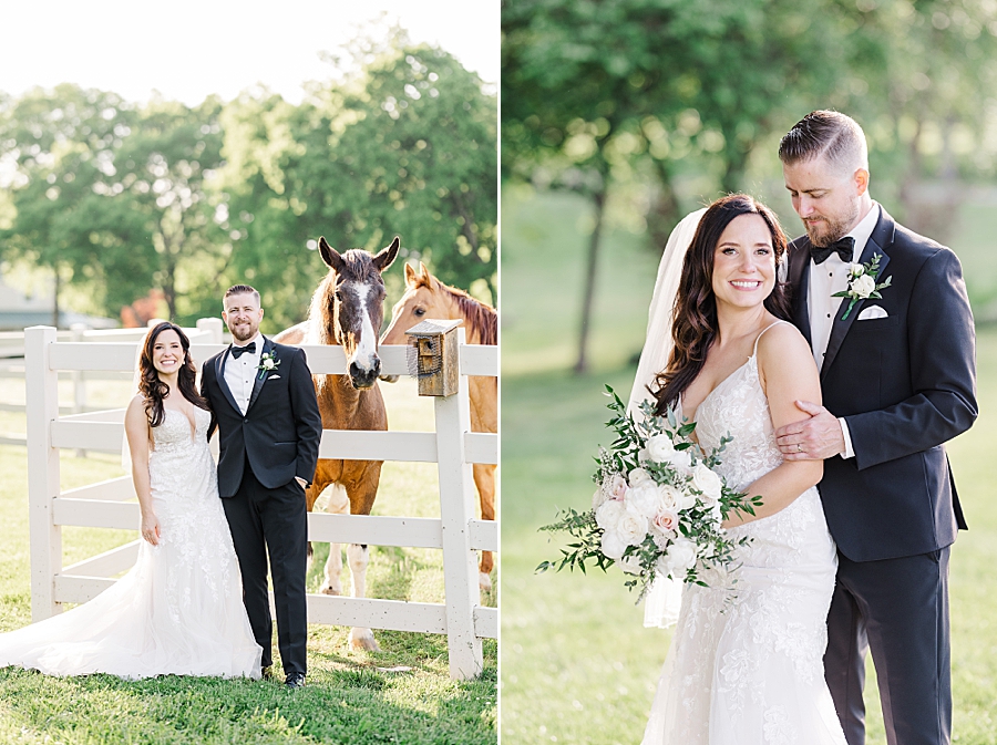 Smiling next to horses at wedding by Amanda May Photos