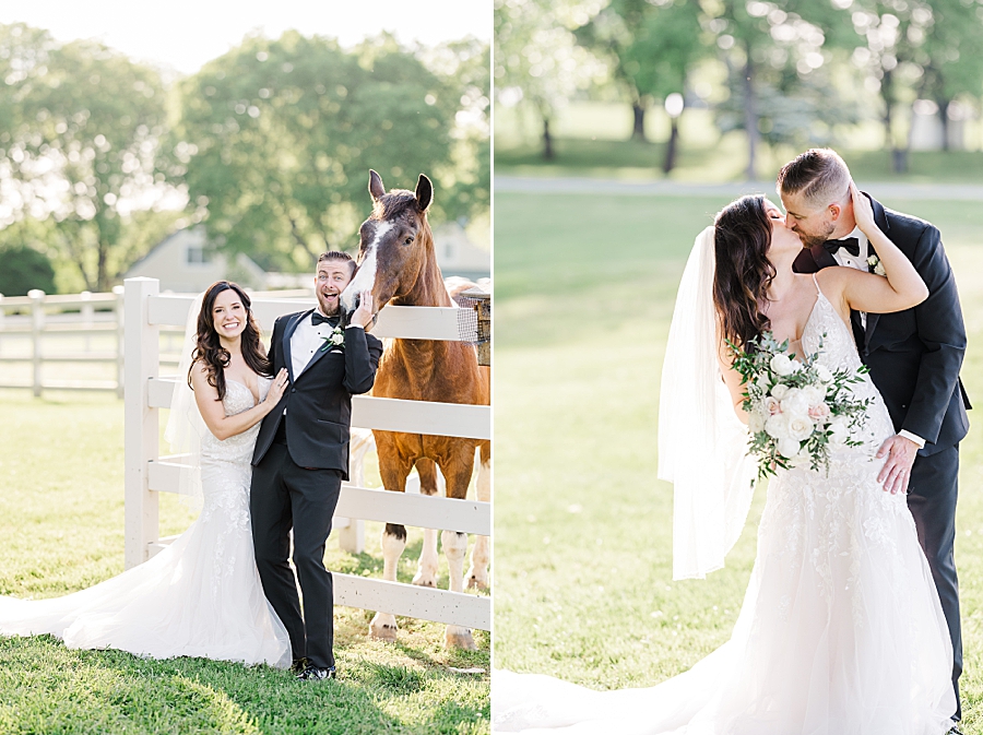 Hugging the horses at wedding by Amanda May Photos