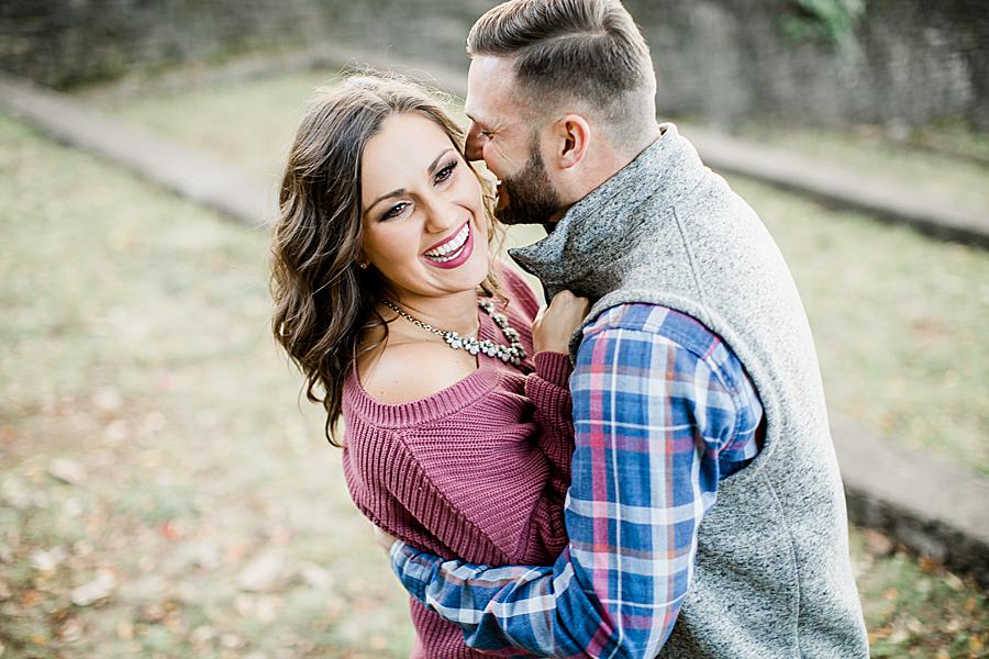 Purple fall sweater at this Knoxville Botanical Gardens Engagement by Knoxville Wedding Photographer, Amanda May Photos.