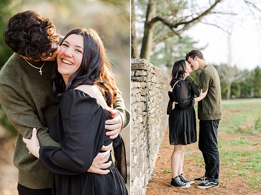 kiss on the cheek at knoxville botanical engagement