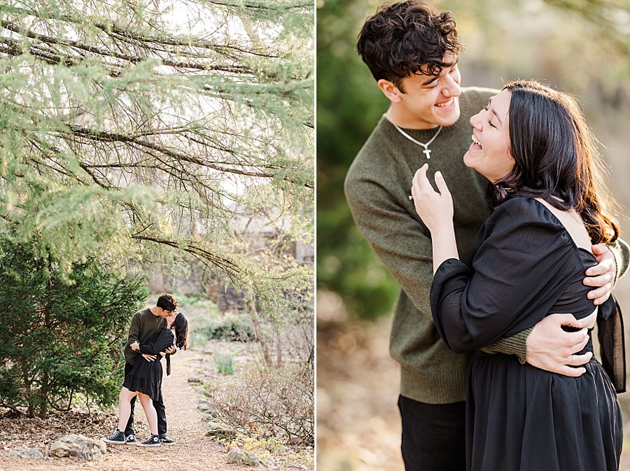couple in black at knoxville botanical engagement
