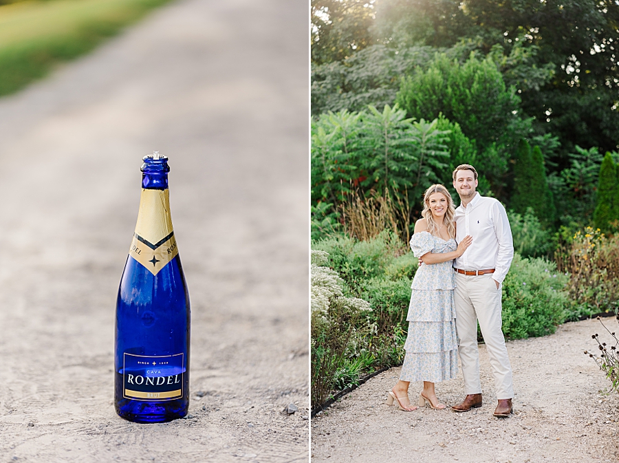 blue champagne bottle at knoxville botanical garden engagement