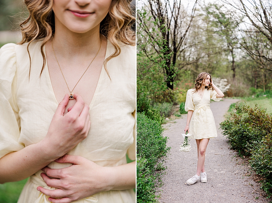 girl in yellow dress at knoxville botanical senior session