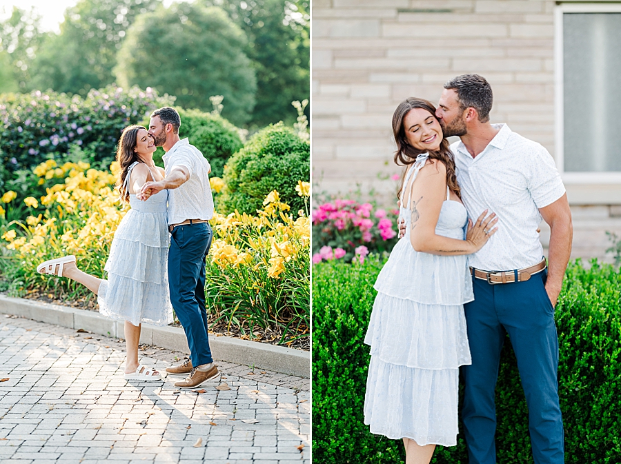 kiss on the cheek at lakeshore park engagement