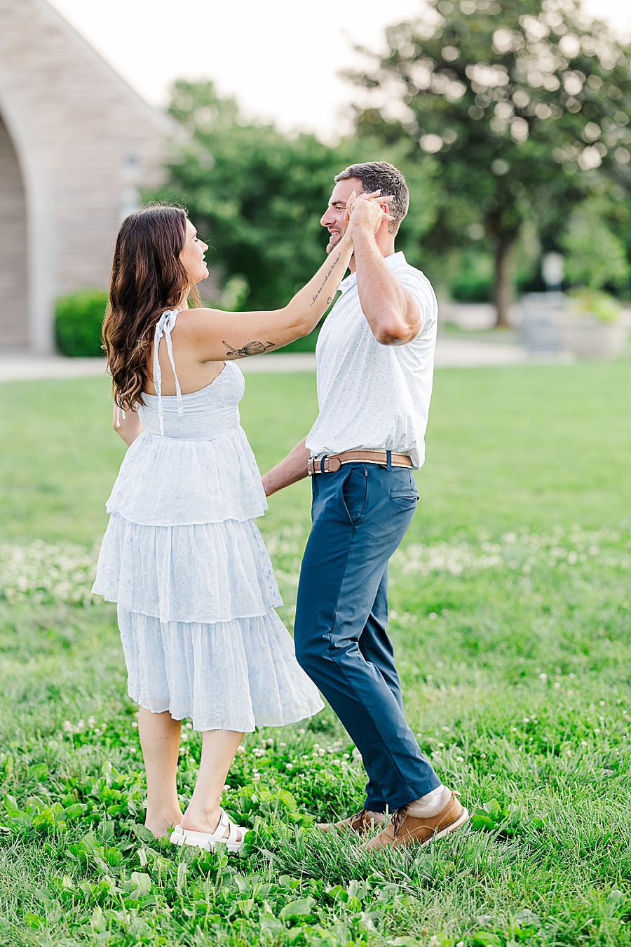 dancing at lakeshore park engagement