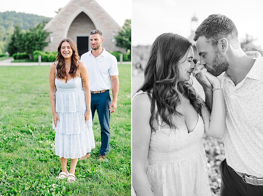 holding hands at lakeshore park engagement