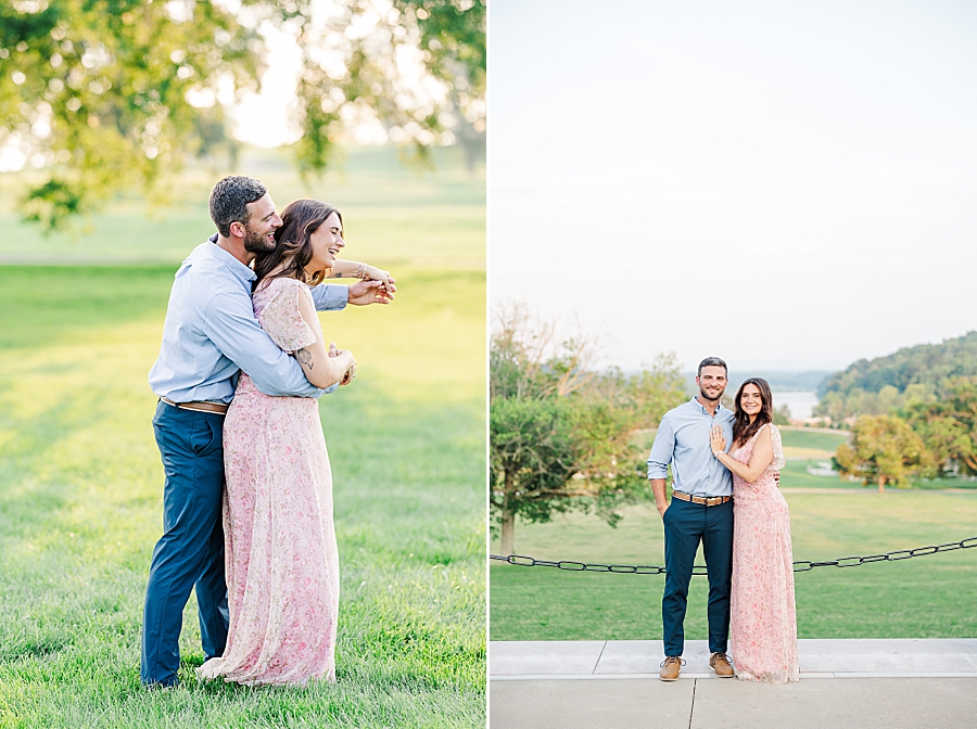 couple standing in front of black chain