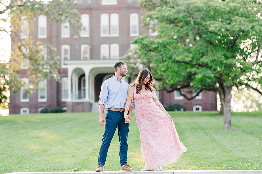 flowy pink dress at lakeshore park engagement