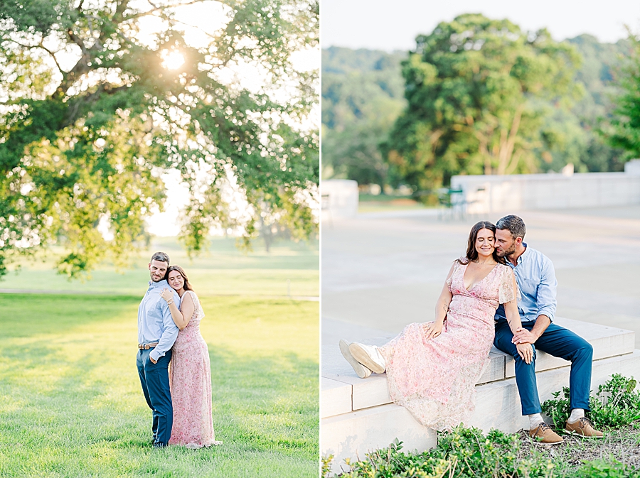 couple sitting on stone wall