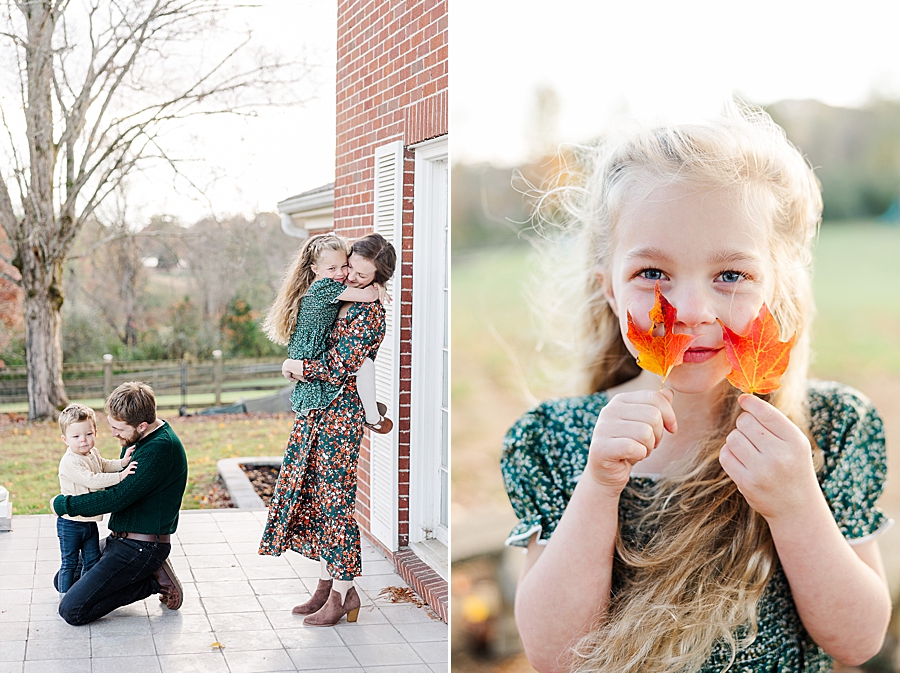 girl holding fall leaves in lenoir city