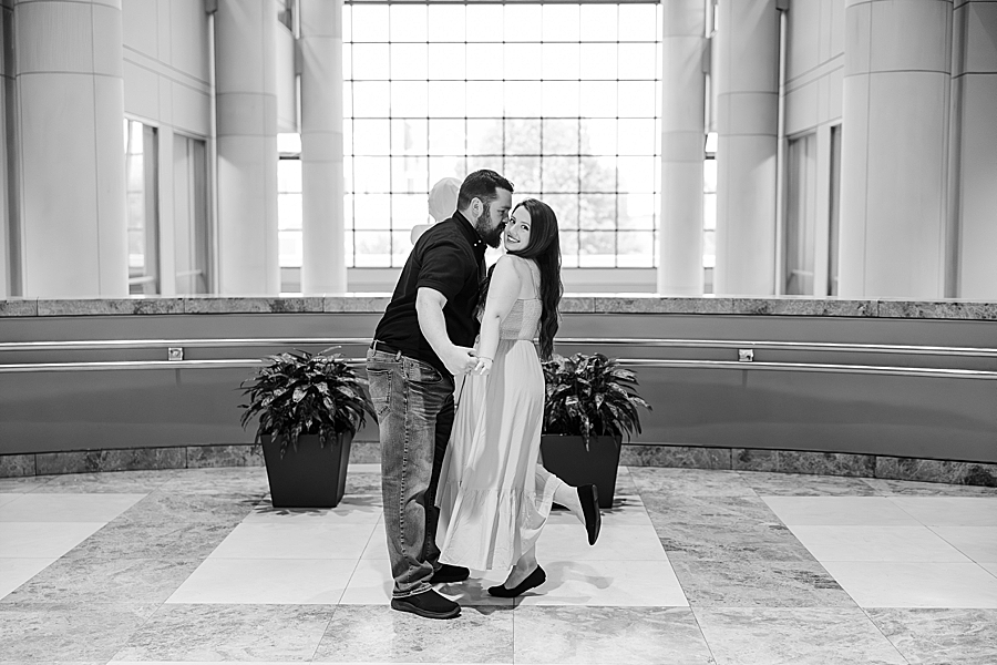 black and white library engagement photos