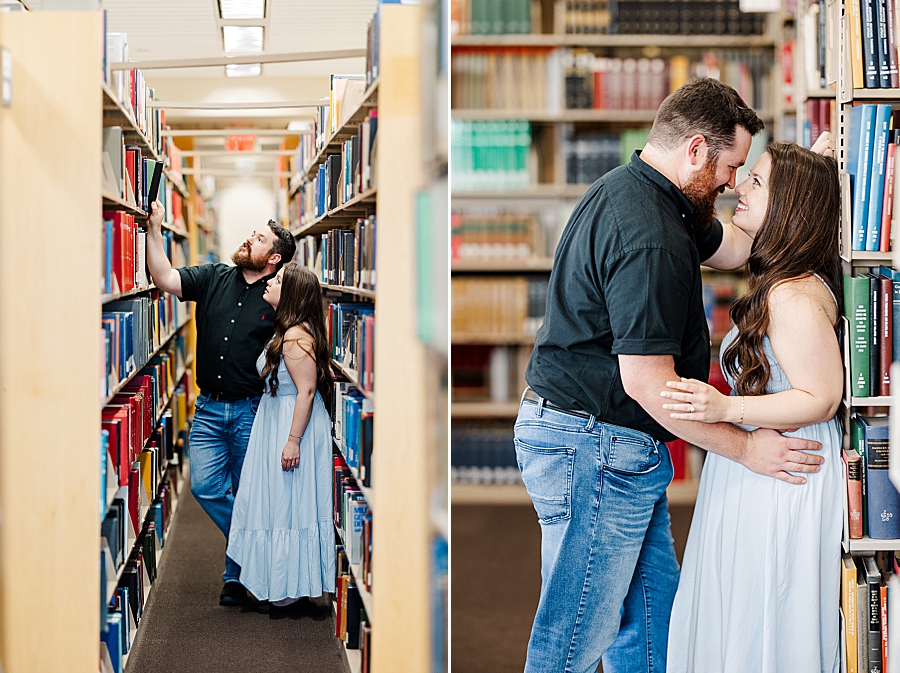 looking at books in library engagement photos