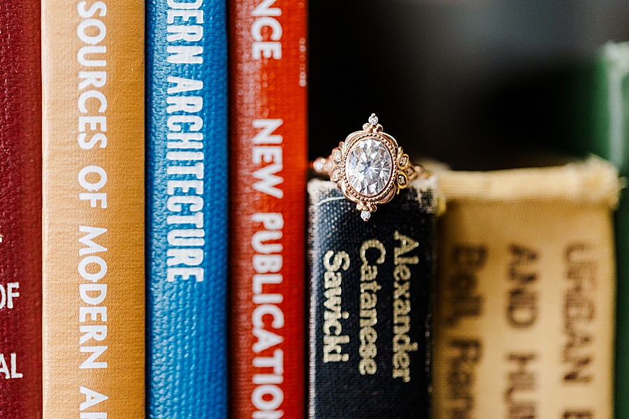 engagement ring on reference book