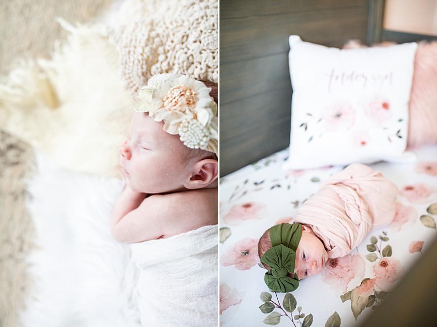 Floral crib sheets at this lifestyle newborn by Knoxville Wedding Photographer, Amanda May Photos.