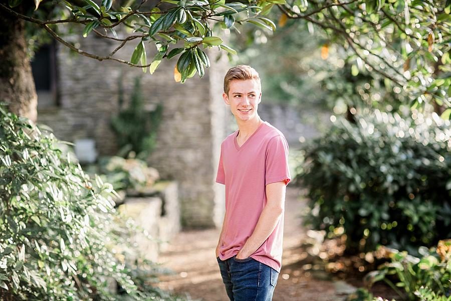 Pink v neck at this Knoxville Botanical Gardens Senior Session by Knoxville Wedding Photographer, Amanda May Photos.