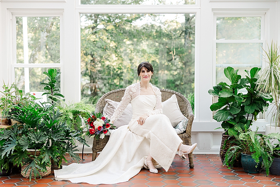 bride sitting in conservatory