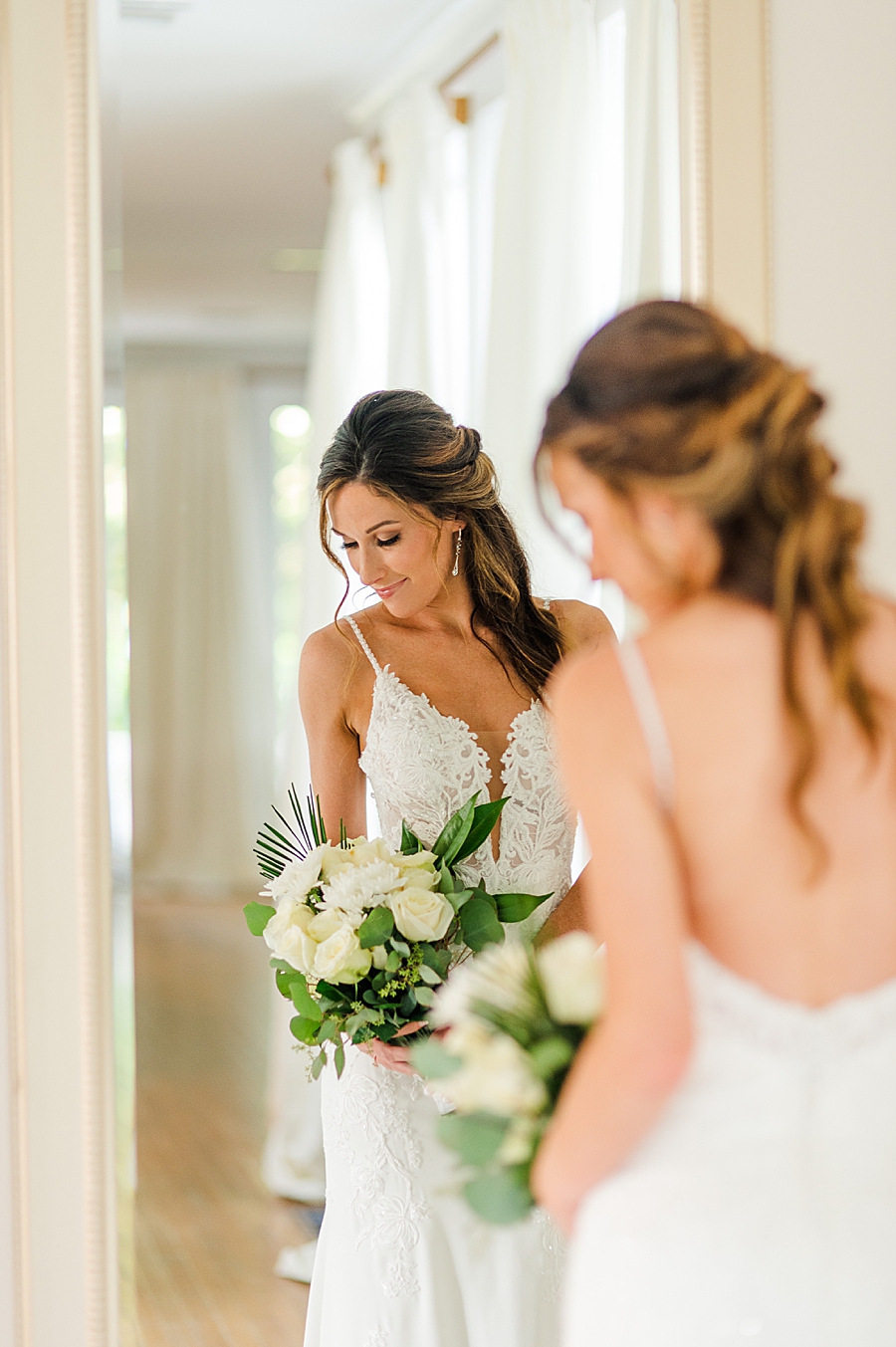 large mirror at maple grove bridal session