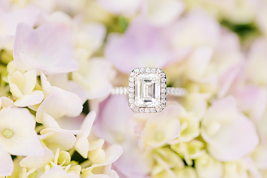 engagement ring in hydrangea bloom