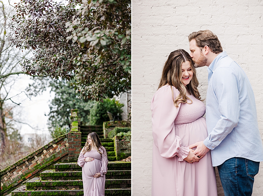 kiss on the forehead at maple grove estate maternity