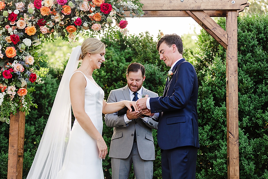 exchanging rings at maple grove estate