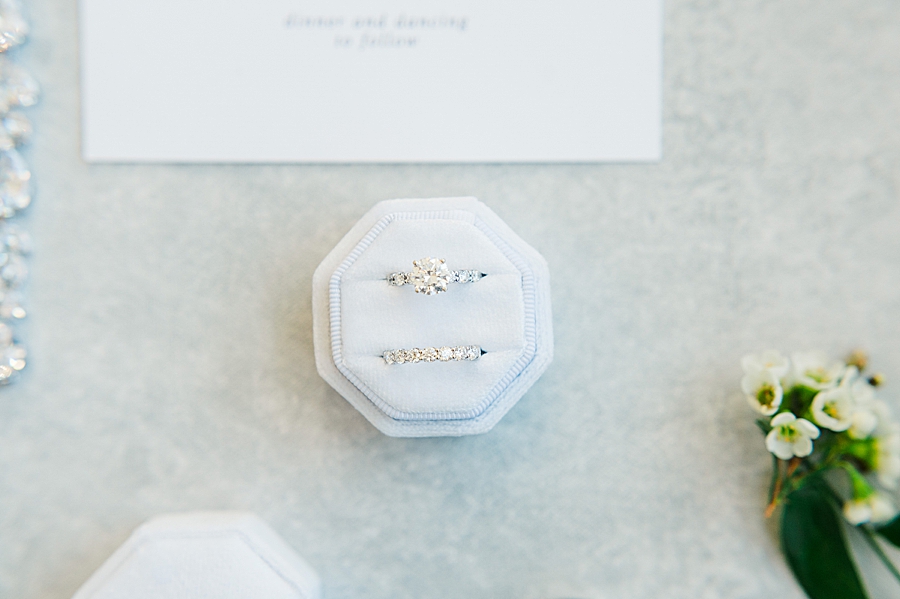 wedding rings in light blue box