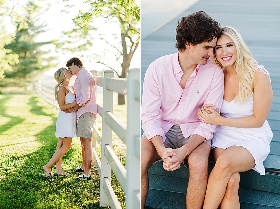 sitting on a dock at marblegate farm engagement