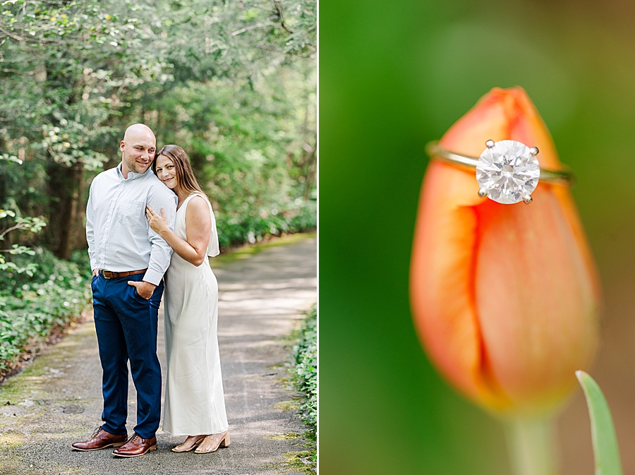 engagement ring on orange tulip