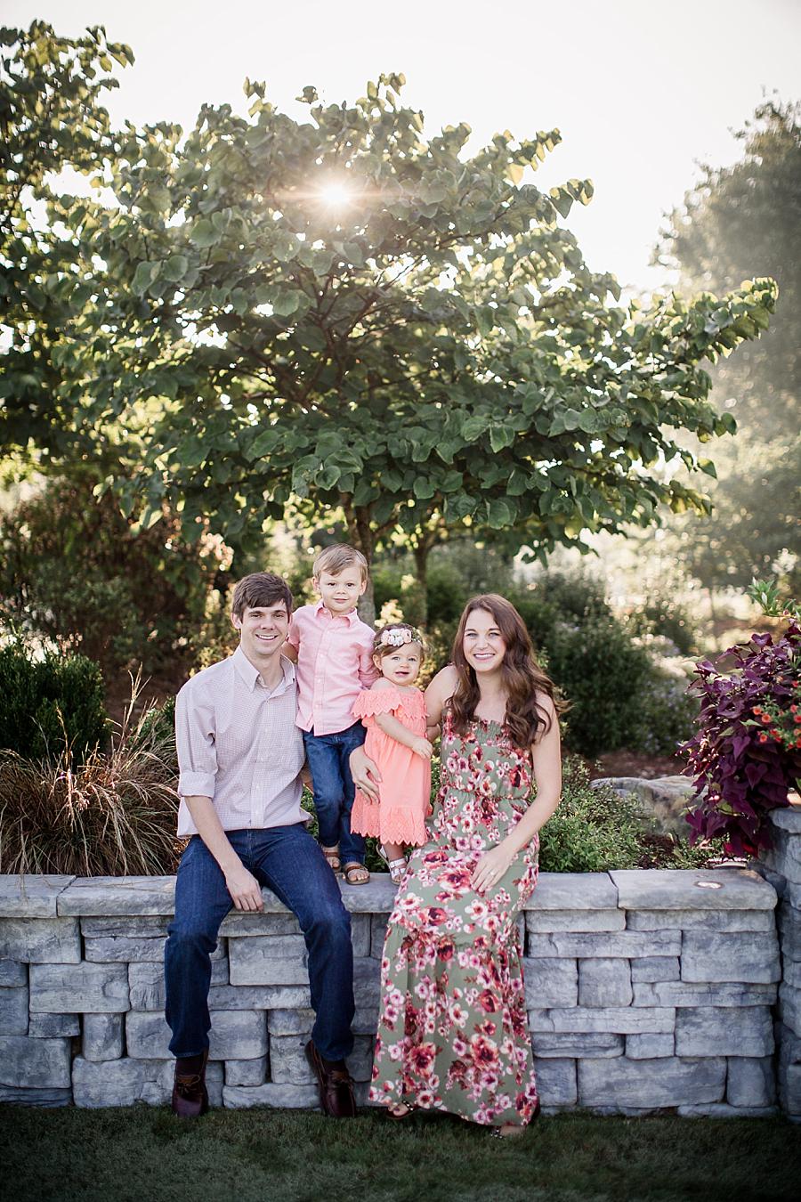 On the stone wall at this Shelby Bottoms Park family session by Knoxville Wedding Photographer, Amanda May Photos.