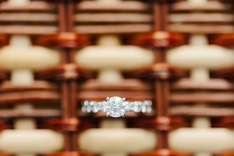 engagement ring in picnic basket detail shot