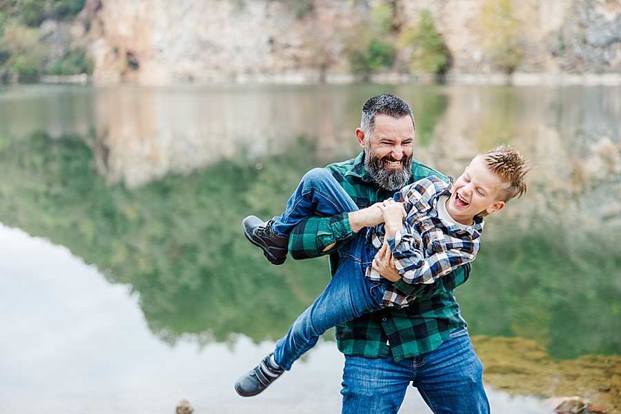 dad and son acting silly at mead's quarry family session