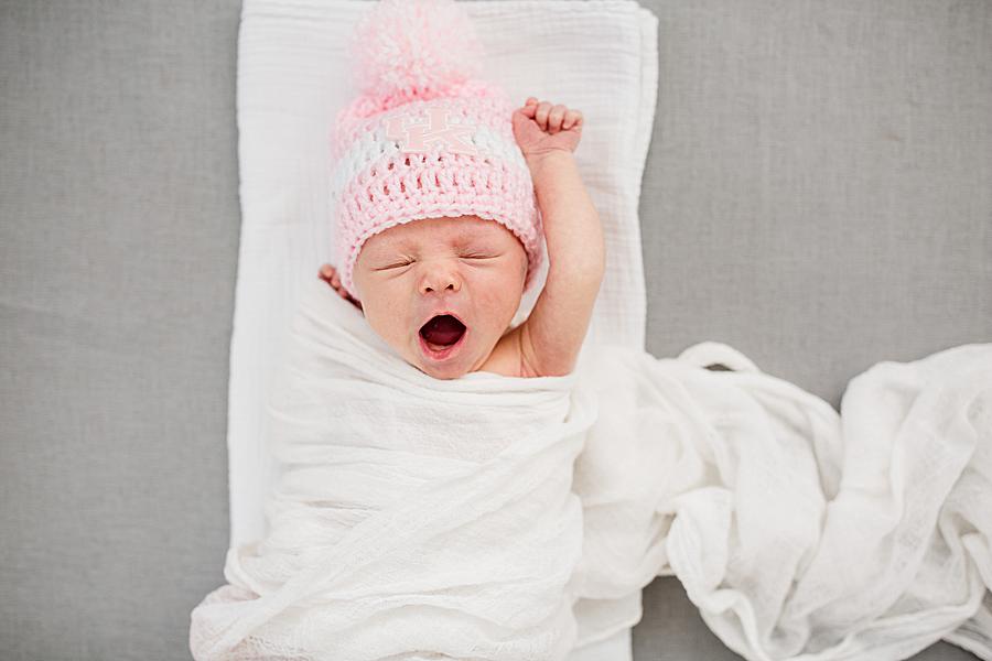 Yawning newborn at this newborn session by Knoxville Wedding Photographer, Amanda May Photos.