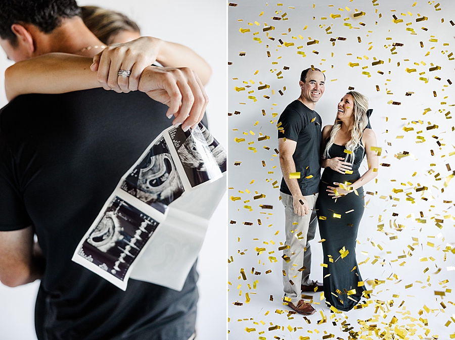 pregnancy announcement with confetti