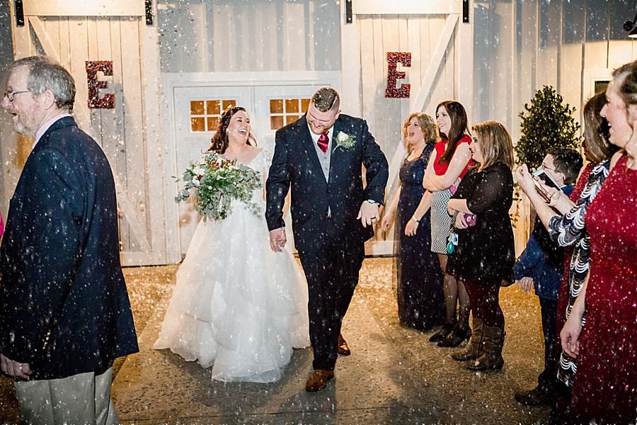 Snow Machine used in this unique reception exit ideas by Knoxville Wedding Photographer, Amanda May Photos.