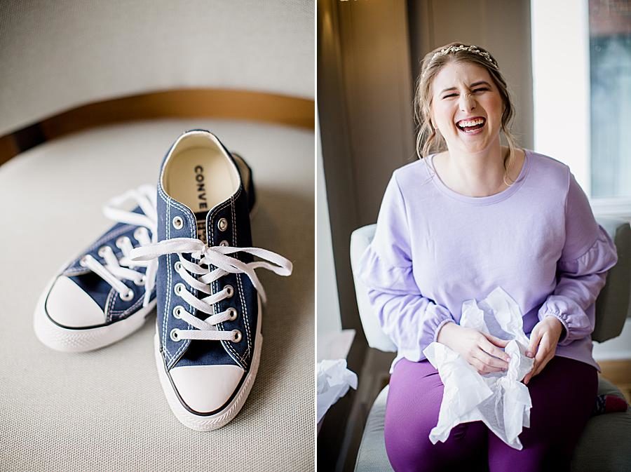 Blue converses at this Relix Theater Wedding by Knoxville Wedding Photographer, Amanda May Photos.
