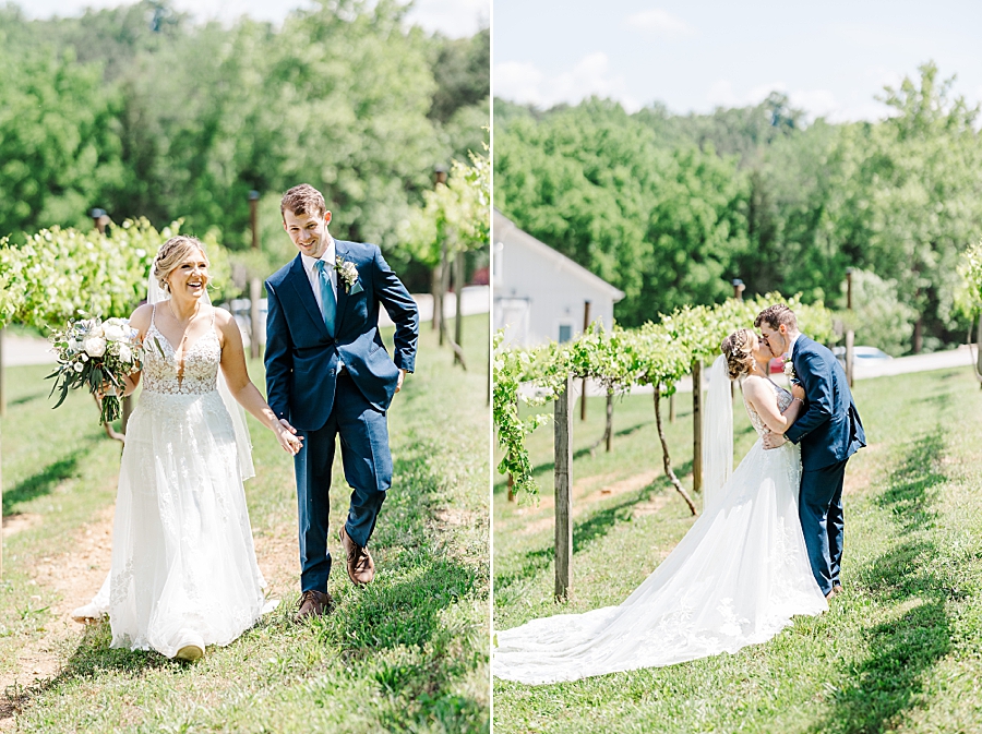 Walking through vineyard at Ramble Creek wedding by Amanda May Photos