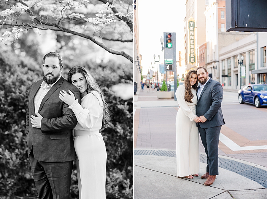 Standing in front of the Downtown Knoxville Tennessee sign during Julianna Engagement by Amanda May Photos