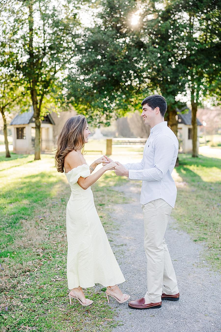 playful couple at sequoyah hills spring engagement