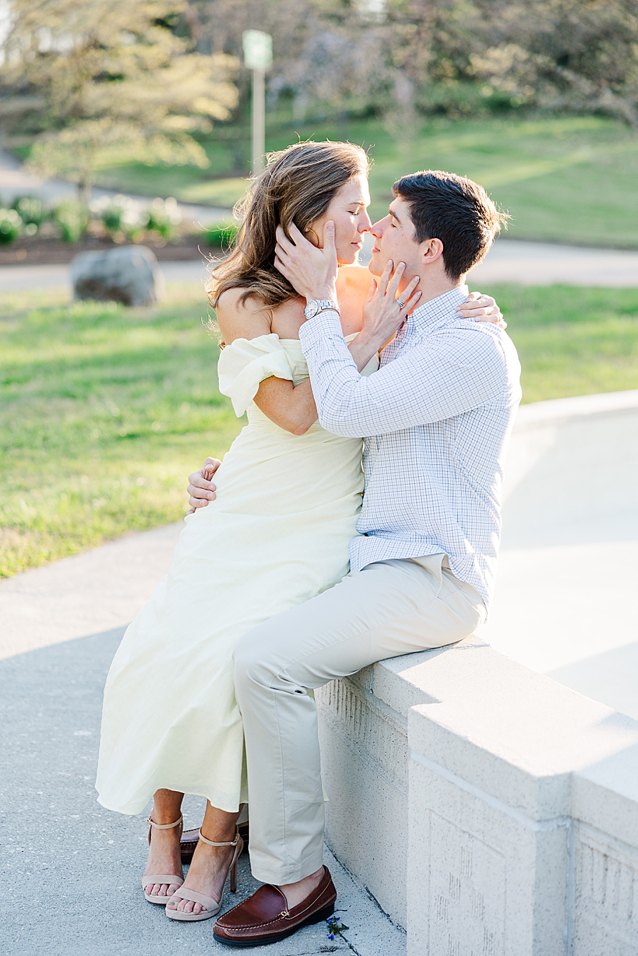 sitting on concrete wall during sequoyah hills spring engagement