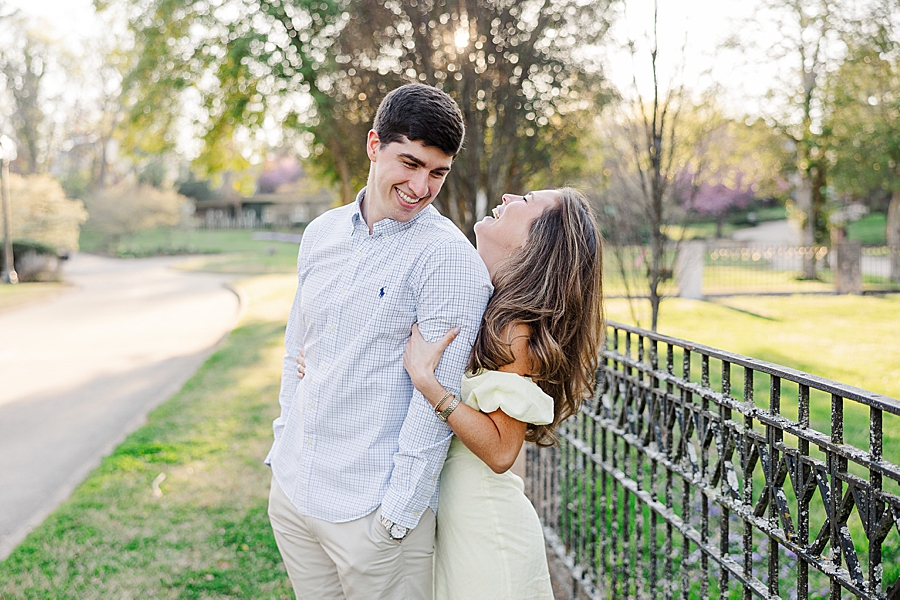 woman laughing during sequoyah hills spring engagement